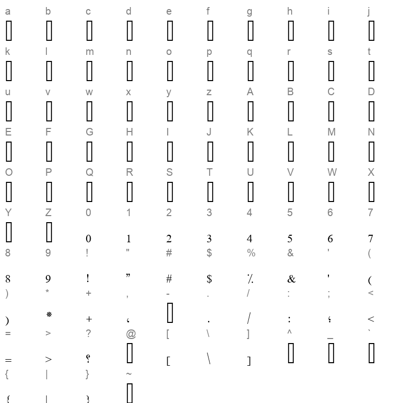 Farsi Simple Bold Regular Character Map