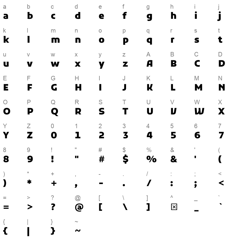 Kufam Bold Character Map