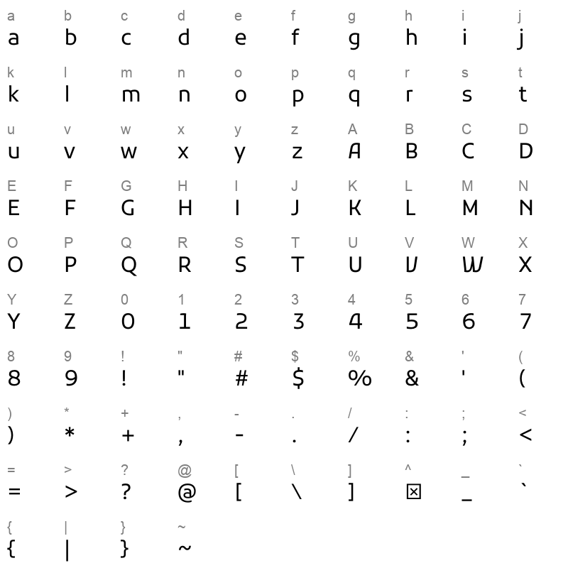 kufam-regular-webfont Character Map